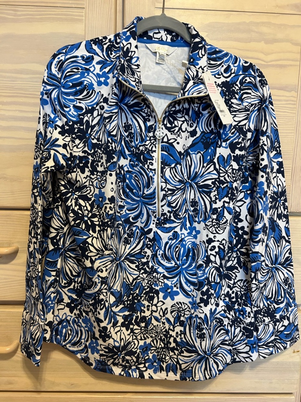 Lilly Pulitzer Blue Floral Half-Zip popover
